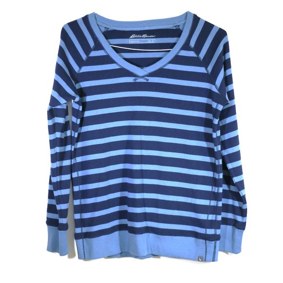 Eddie Bauer Tops - Eddie Bauer Women’s  Blue Striped Vneck Sweatshirt Size M